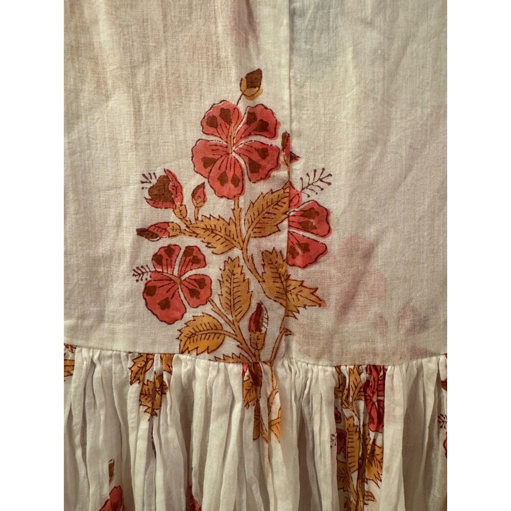 Dolma White Coral Floral Mylah Midi Dress Boho Cotton Hand Printed Sz L NWT - Picture 7 of 15